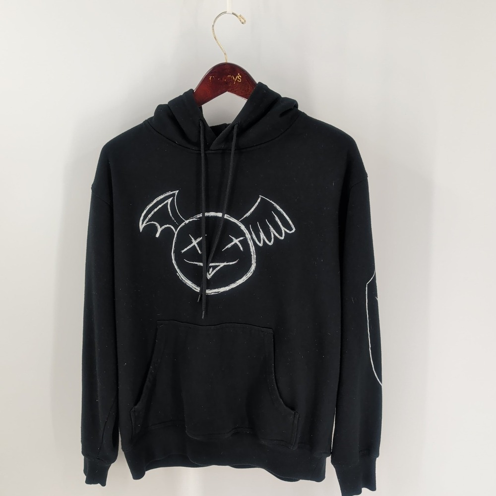 Dreambranding‎ Long Sleeve Angel Wings Graphic Pullover Hoodie Black Sz Medium